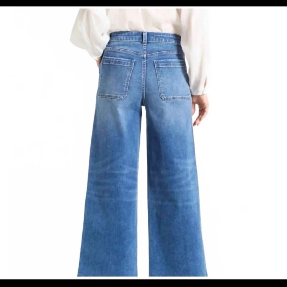 Oat New York Wide Leg High Waist Utility Pocket Raw Hem Jeans size 10/30 - Picture 3 of 12